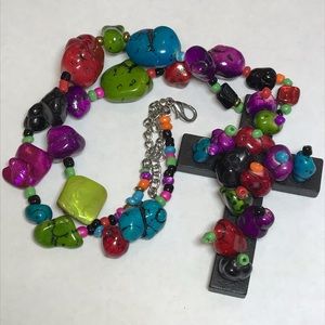 Chunky large stone cross necklace beaded